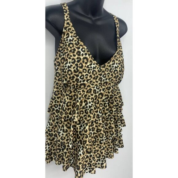 Nicole Miller Tier Tankini Swimsuit Women Plus Size 1X Cheetah Brown NWT New B88 - Picture 2 of 12